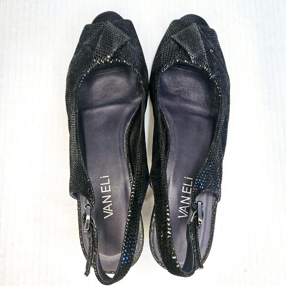 Vaneli Black Slingback Peep Toe Wedge Heel Adjustable Buckled Strap Size 8N - Picture 10 of 13